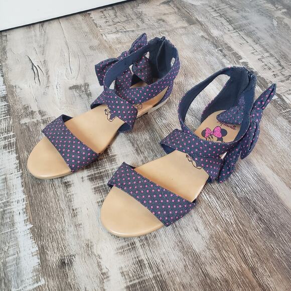 Disney Minnie Mouse Women's Blue Sandals Pink Dots Bow Size 5 - Picture 5 of 8